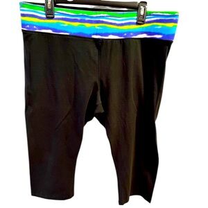 Black Capri/Cropped Leggings with Multi Colored Waistband by MTA Sport. Size =1X
